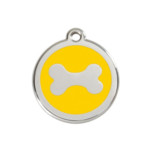 Red Dingo Bone Enamel Stainless Steel Dog ID Tag Medium Yellow