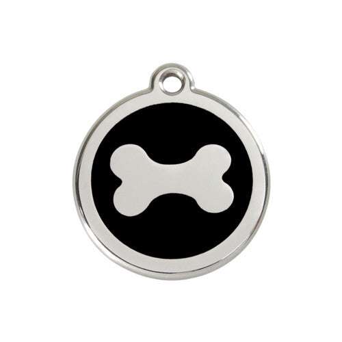 Red Dingo Bone Enamel Stainless Steel Dog ID Tag Medium Black