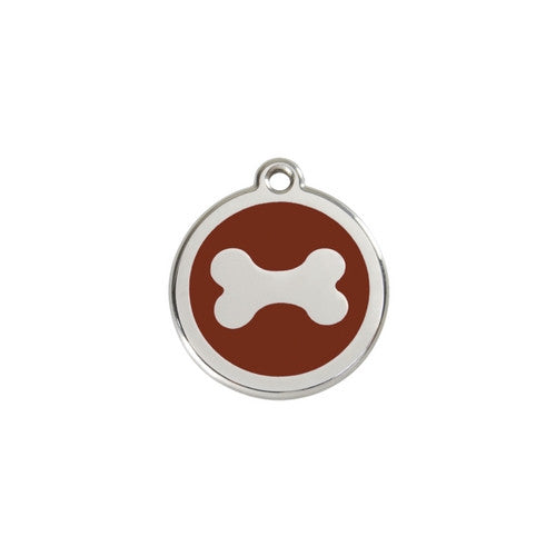 Red Dingo Bone Enamel Stainless Steel Dog ID Tag Small Brown