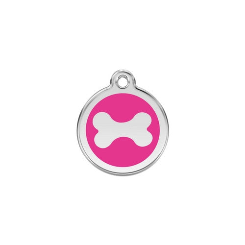 Red Dingo Bone Enamel Stainless Steel Dog ID Tag Small Hot Pink
