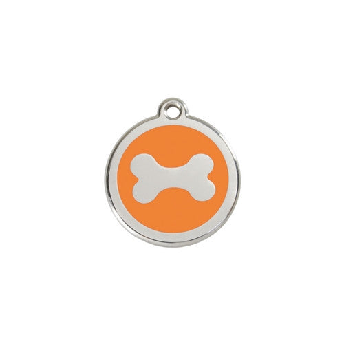 Red Dingo Bone Enamel Stainless Steel Dog ID Tag Small Orange