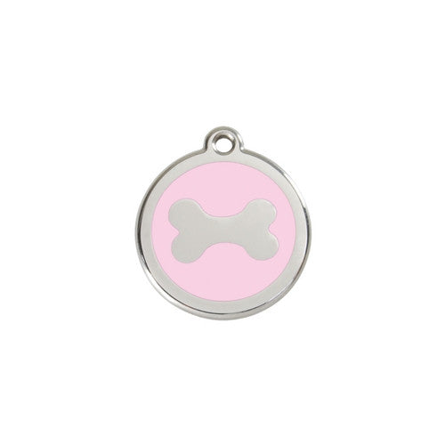 Red Dingo Bone Enamel Stainless Steel Dog ID Tag Small Pink