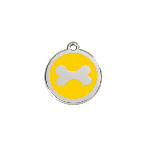 Red Dingo Bone Enamel Stainless Steel Dog ID Tag Small Yellow