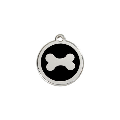 Red Dingo Bone Enamel Stainless Steel Dog ID Tag Small Black