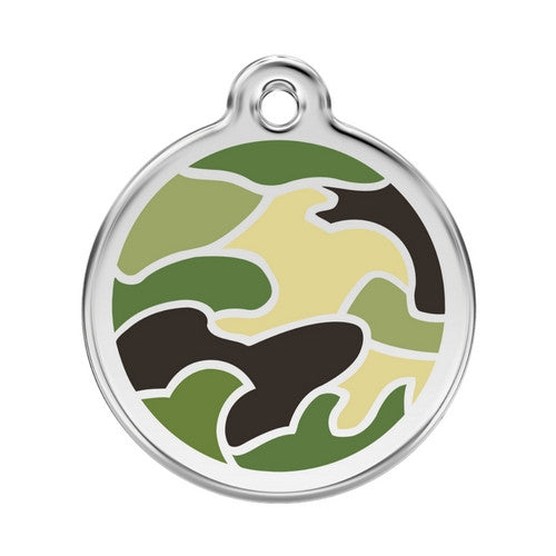 Red Dingo Camouflage Enamel Stainless Steel Dog ID Tag Large Green