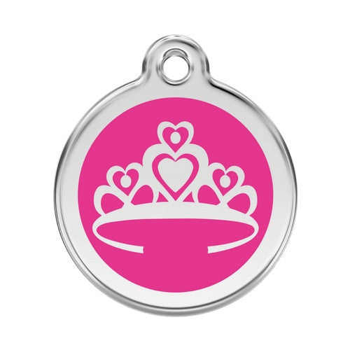 Red Dingo Crown Enamel Stainless Steel Enraged Dog ID Tag Large Hot Pink