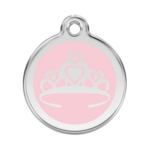 Red Dingo Crown Enamel Stainless Steel Enraged Dog ID Tag Large Pink