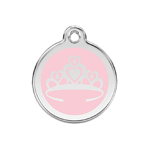 Red Dingo Crown Enamel Stainless Steel Enraged Dog ID Tag Medium Pink