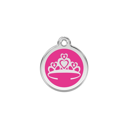 Red Dingo Crown Enamel Stainless Steel Enraged Dog ID Tag Small Hot Pink