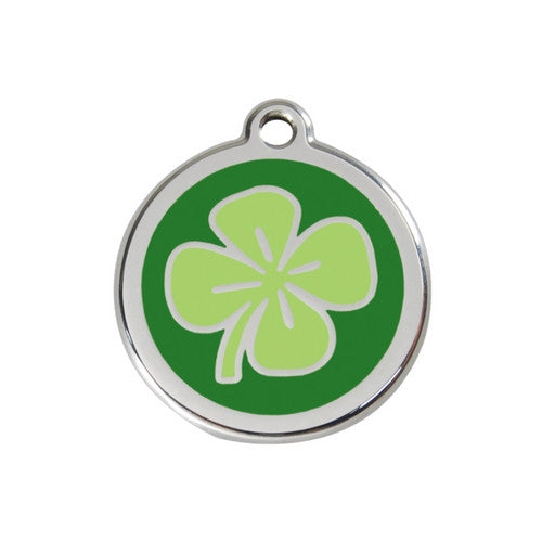 Red Dingo Lucky Clover Enamel Stainless Steel Dog ID Tag Medium