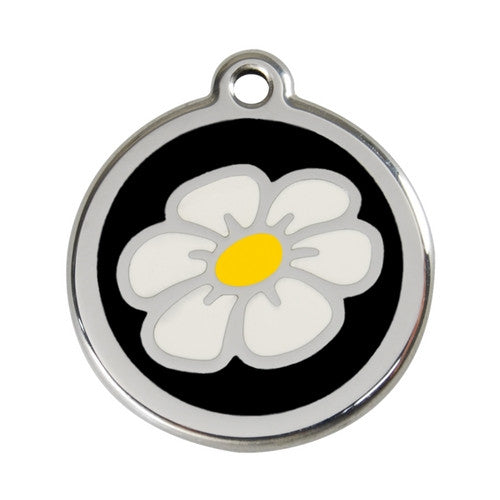 Red Dingo DAISY Engraved Stainless Steel Enamel Dog ID Tag Large Black