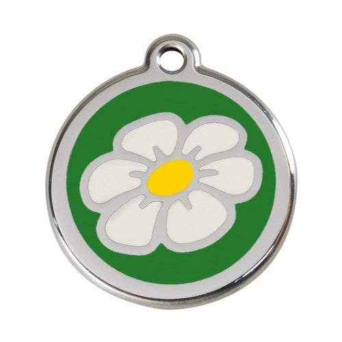 Red Dingo DAISY Engraved Stainless Steel Enamel Dog ID Tag Large Green