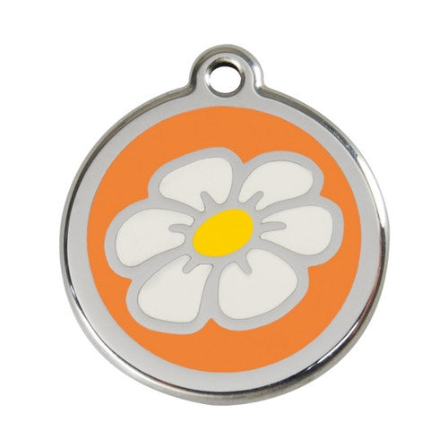 Red Dingo DAISY Engraved Stainless Steel Enamel Dog ID Tag Large Orange