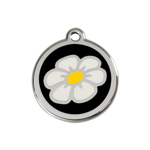 Red Dingo DAISY Engraved Stainless Steel Enamel Dog ID Tag Medium Black