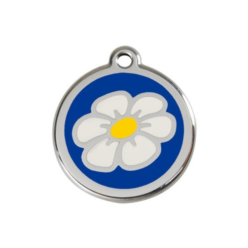 Red Dingo DAISY Engraved Stainless Steel Enamel Dog ID Tag Medium Dark Blue