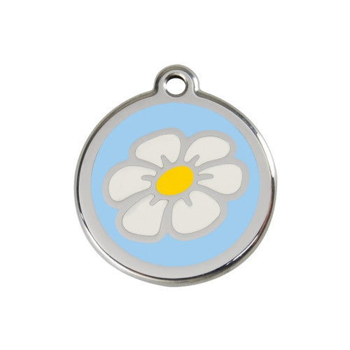 Red Dingo DAISY Engraved Stainless Steel Enamel Dog ID Tag Medium Light Blue