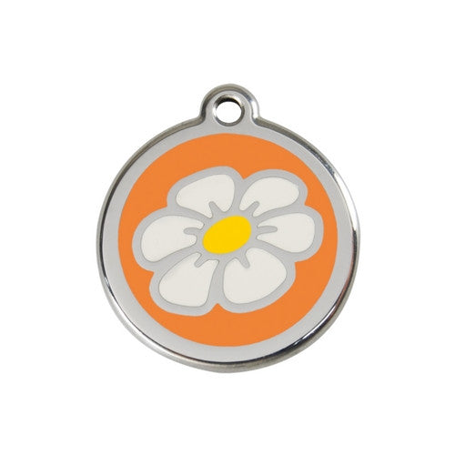 Red Dingo DAISY Engraved Stainless Steel Enamel Dog ID Tag Medium Orange