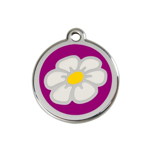 Red Dingo DAISY Engraved Stainless Steel Enamel Dog ID Tag Medium Purple