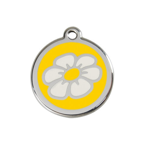 Red Dingo DAISY Engraved Stainless Steel Enamel Dog ID Tag Medium Yellow