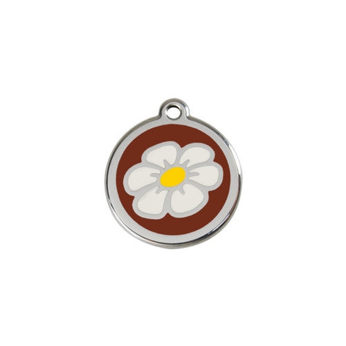 Red Dingo DAISY Engraved Stainless Steel Enamel Dog ID Tag Small Brown