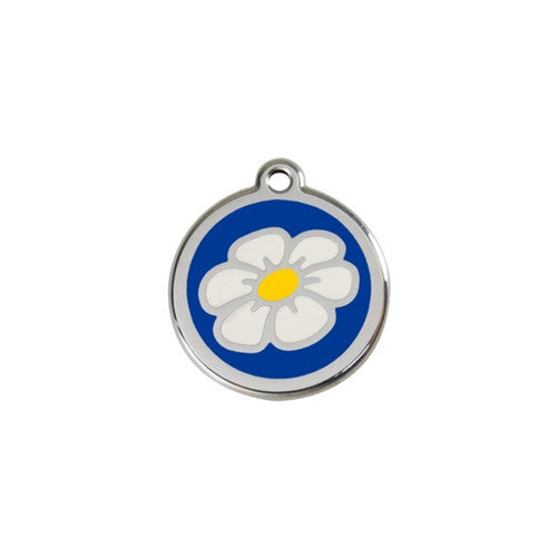 Red Dingo DAISY Engraved Stainless Steel Enamel Dog ID Tag Dark Small Blue