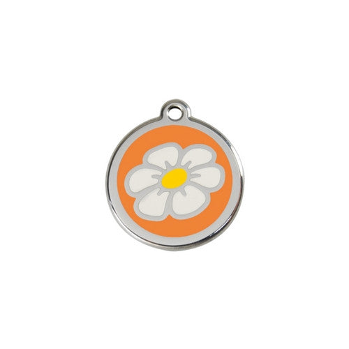 Red Dingo DAISY Engraved Stainless Steel Enamel Dog ID Tag Small Orange