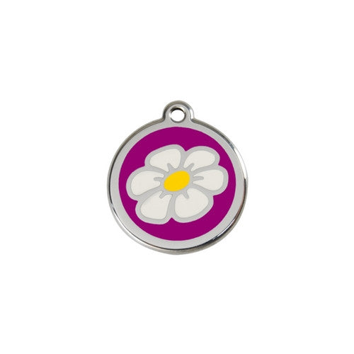 Red Dingo DAISY Engraved Stainless Steel Enamel Dog ID Tag Small Purple