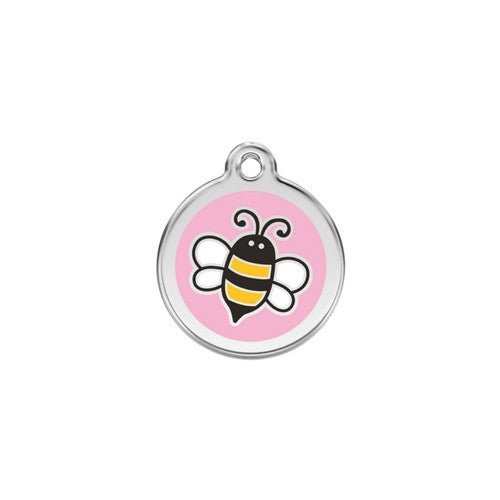 Red Dingo Bumble Bee Enamel Stainless Steel Engraved Dog ID Tag Small Pink