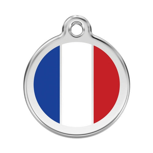 Red Dingo Enamel Stainless Steel National Flag Dog ID Tag France Large