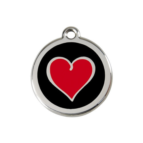 Red Dingo Heart Enamel Stainless Steel Dog ID Tag Black/Red Medium