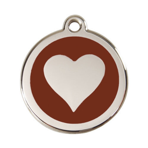 Red Dingo Heart Enamel Stainless Steel Dog ID Tag Brown Large