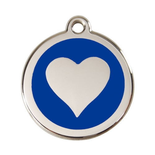 Red Dingo Heart Enamel Stainless Steel Dog ID Tag Dark Blue Large