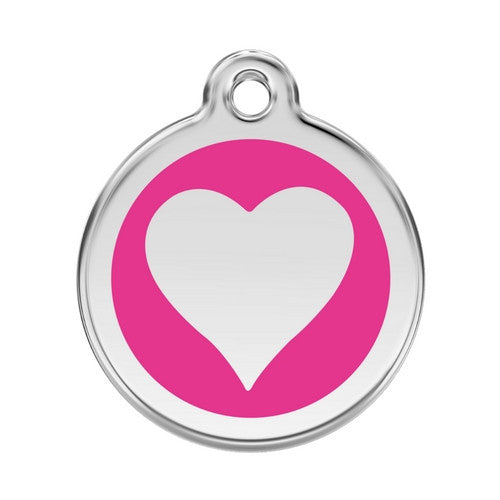 Red Dingo Heart Enamel Stainless Steel Dog ID Tag Hot Pink Large