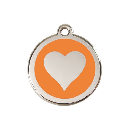 Red Dingo Heart Enamel Stainless Steel Dog ID Tag Orange Medium
