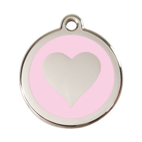Red Dingo Heart Enamel Stainless Steel Dog ID Tag Pink Large