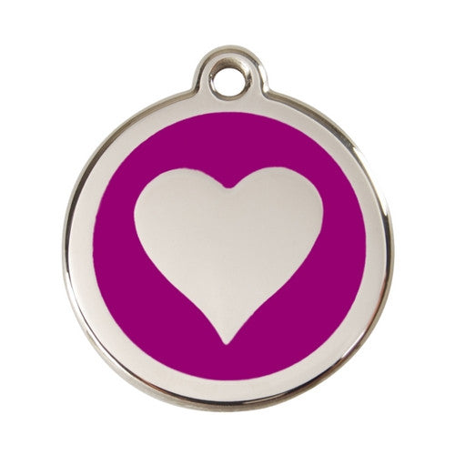 Red Dingo Heart Enamel Stainless Steel Dog ID Tag Purple Large