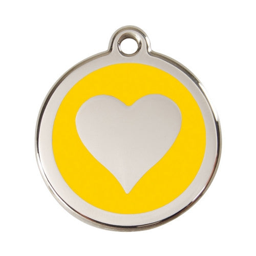 Red Dingo Heart Enamel Stainless Steel Dog ID Tag Yellow Large
