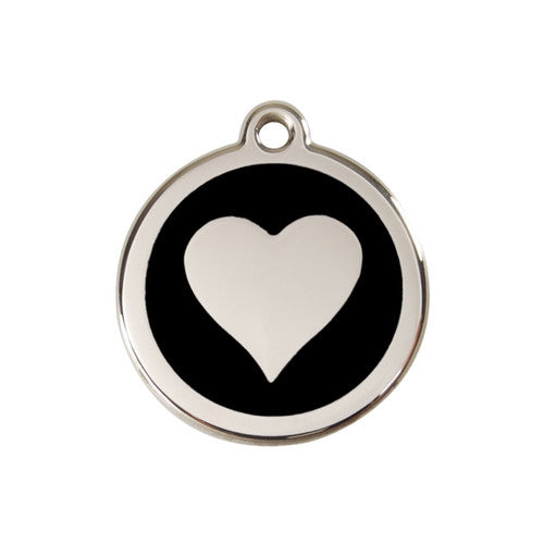 Red Dingo Heart Enamel Stainless Steel Dog ID Tag Black Medium
