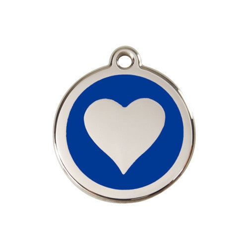 Red Dingo Heart Enamel Stainless Steel Dog ID Tag Dark Blue Medium