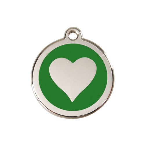 Red Dingo Heart Enamel Stainless Steel Dog ID Tag Green Medium