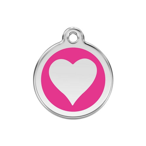 Red Dingo Heart Enamel Stainless Steel Dog ID Tag Hot Pink Medium