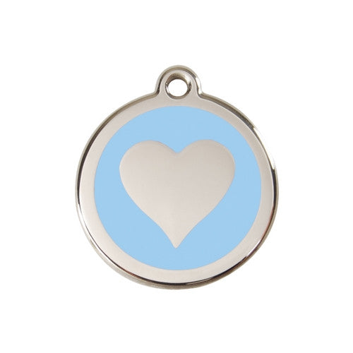 Red Dingo Heart Enamel Stainless Steel Dog ID Tag Light Blue Medium
