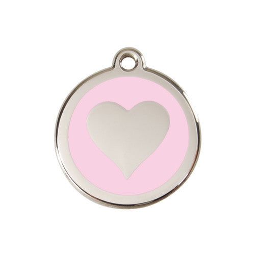 Red Dingo Heart Enamel Stainless Steel Dog ID Tag Pink Medium
