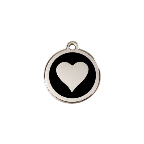 Red Dingo Heart Enamel Stainless Steel Dog ID Tag Black Small