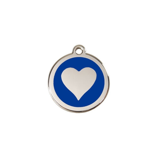 Red Dingo Heart Enamel Stainless Steel Dog ID Tag Dark Blue Small
