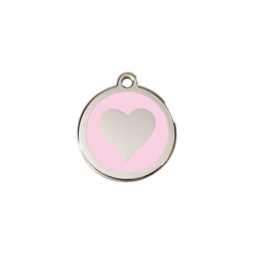 Red Dingo Heart Enamel Stainless Steel Dog ID Tag Pink Small