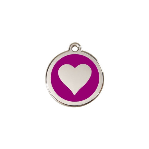 Red Dingo Heart Enamel Stainless Steel Dog ID Tag Purple Small