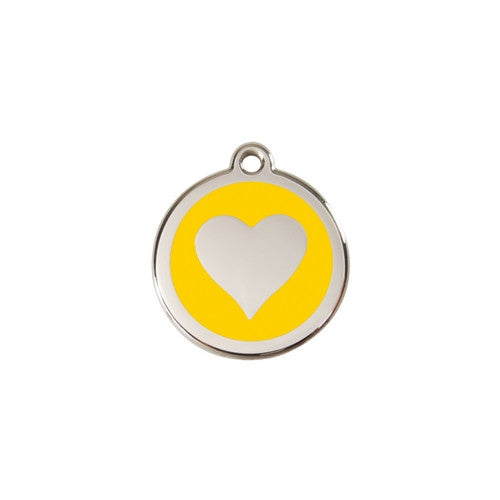 Red Dingo Heart Enamel Stainless Steel Dog ID Tag Yellow Small