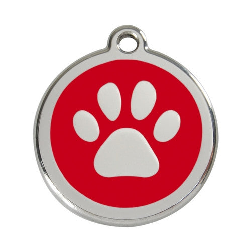 Red Dingo Paw Print Enamel Stainless Steel Dog ID Tag Red Large
