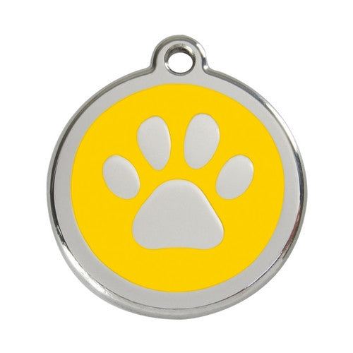 Red Dingo Paw Print Enamel Stainless Steel Dog ID Tag Yellow Large